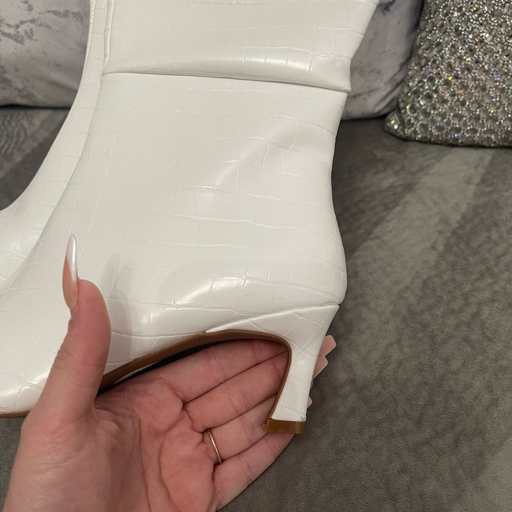 Madden Girl White Croc-Embossed Heeled Boots - Picture 5 of 5